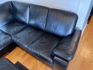 Black Leather Sectional Sofa + Ottoman