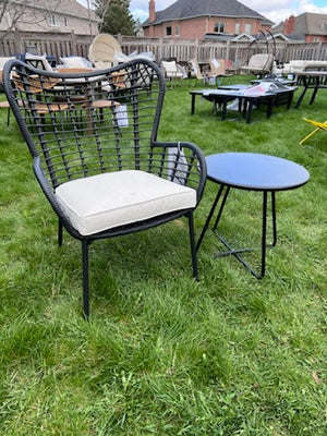 Black Wicker Armchair + Side Table