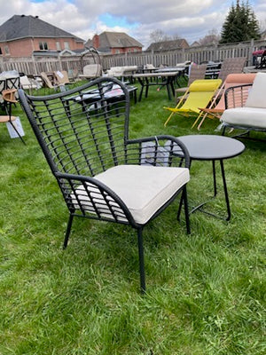 Black Wicker Armchair + Side Table