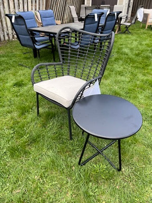 Black Wicker Armchair + Side Table