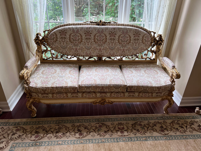 Antique French Regency White Carved Sofa