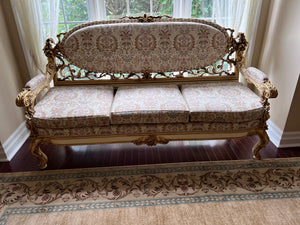 Antique French Regency White Carved Sofa