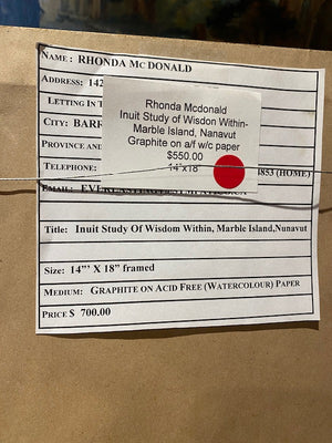 "Inuit Study of Wisdom Within, Marble Island, Nunavut"- Graphite on Acid Free Watercolour Paper by Rhonda Mcdonald