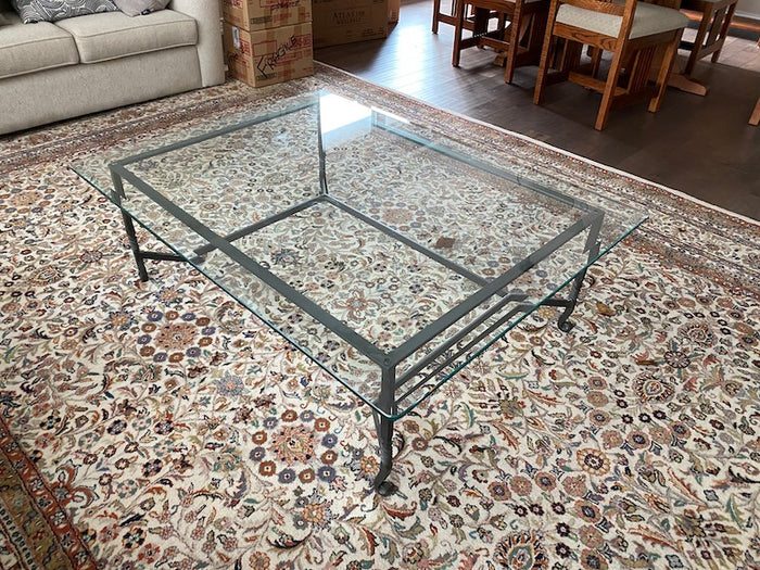 Square glass top coffee deals table with metal base