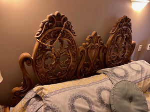 Antique Wood Carved King Headboard