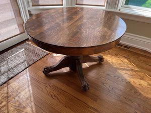 Round Oak Dining Table, Claw Feet (Can extend with 6 leaves)