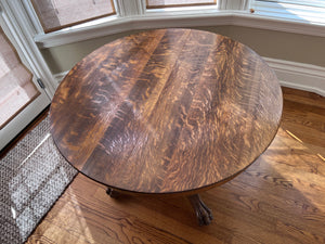 Round Oak Dining Table, Claw Feet (Can extend with 6 leaves)