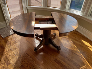 Round Oak Dining Table, Claw Feet (Can extend with 6 leaves)