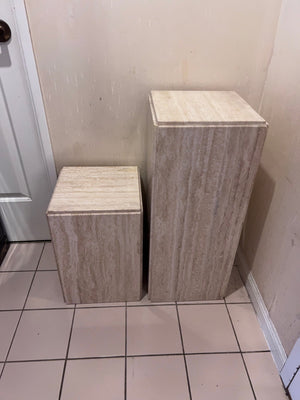 Pair of Travertine Pedestal Stands