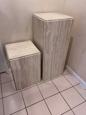 Pair of Travertine Pedestal Stands