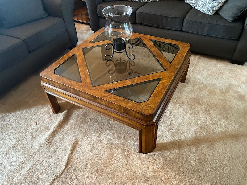 Wood and glass square store coffee table