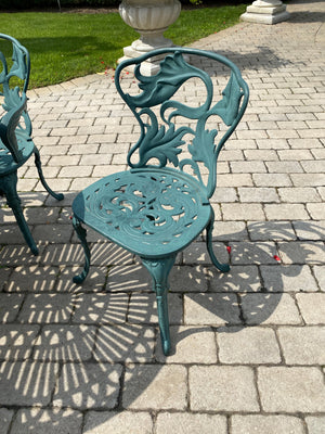 Outdoor Cast Aluminum Green Patio Table + 8 Chairs