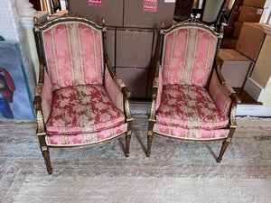 Pair of French Style Antique Chairs, Red Upholstery