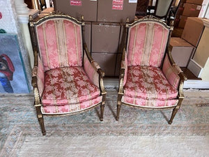 Pair of French Style Antique Chairs, Red Upholstery