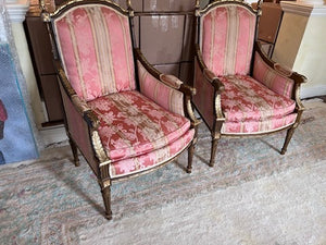 Pair of French Style Antique Chairs, Red Upholstery