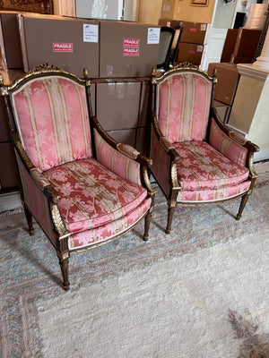 Pair of French Style Antique Chairs, Red Upholstery