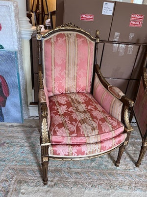 Pair of French Style Antique Chairs, Red Upholstery