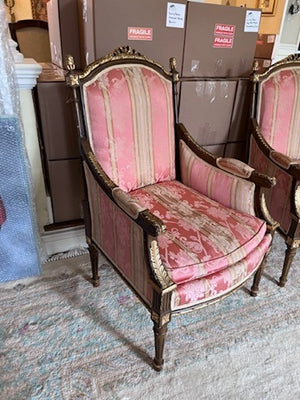 Pair of French Style Antique Chairs, Red Upholstery