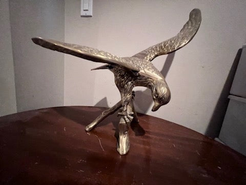 1PCS Antique Brass Eagle Crane Statue Small Ornaments Vintage