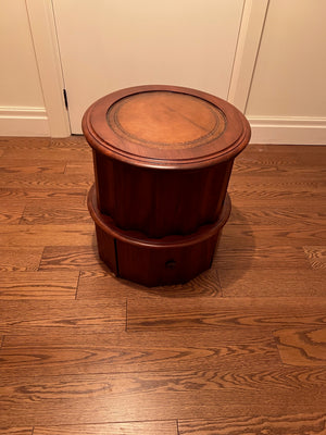 Small Round Leather Inlaid Side Table (Top opens)