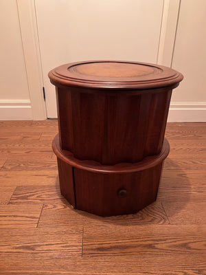 Small Round Leather Inlaid Side Table (Top opens)