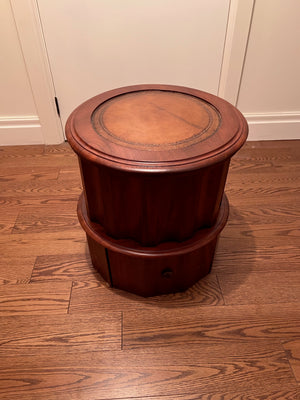 Small Round Leather Inlaid Side Table (Top opens)