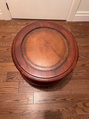 Small Round Leather Inlaid Side Table (Top opens)