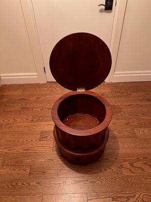 Small Round Leather Inlaid Side Table (Top opens)