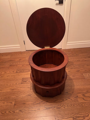 Small Round Leather Inlaid Side Table (Top opens)