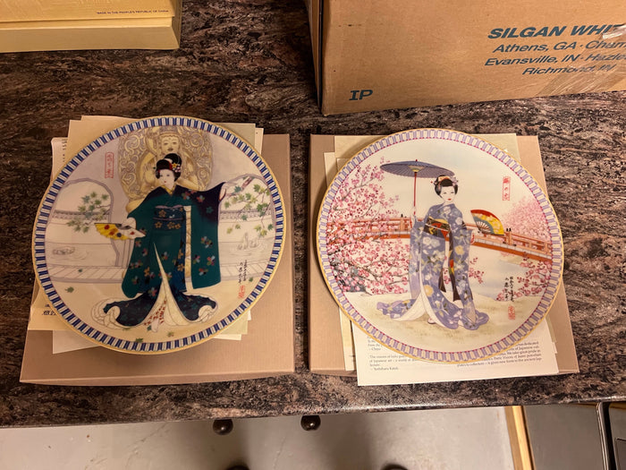 2 Japanese Fine Porcelain Collector Plates by Master Artist Yoshi-Haru Katoh