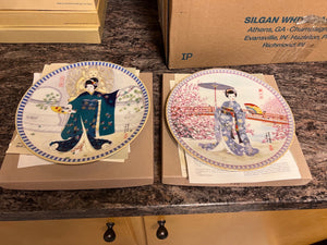 2 Japanese Fine Porcelain Collector Plates by Master Artist Yoshi-Haru Katoh