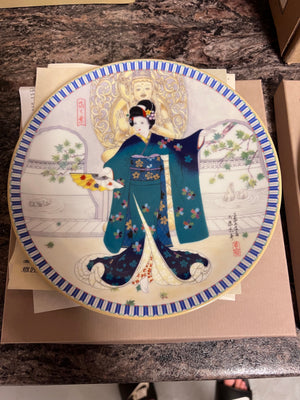 2 Japanese Fine Porcelain Collector Plates by Master Artist Yoshi-Haru Katoh