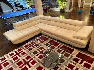 White Leather Sectional Sofa- Right Facing