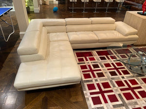 White Leather Sectional Sofa- Right Facing