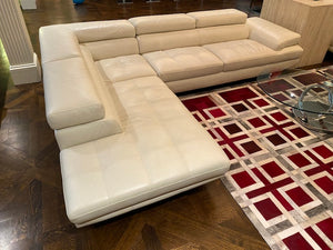 White Leather Sectional Sofa- Right Facing