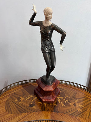 Ferdinand Preiss Bronze Polychrome and Ivory Sculpture- "Charleston Dancer"