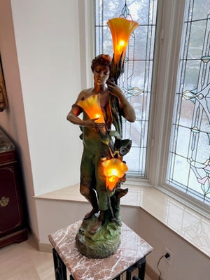 AUGUSTE MOREAU BRONZE ART NOUVEAU LAMP