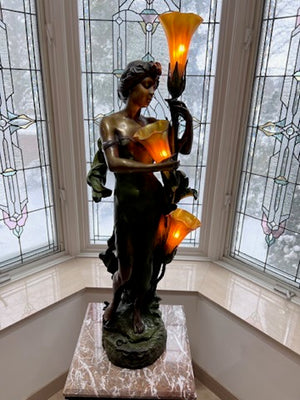 AUGUSTE MOREAU BRONZE ART NOUVEAU LAMP