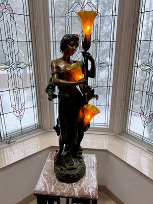 AUGUSTE MOREAU BRONZE ART NOUVEAU LAMP