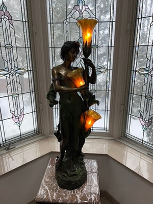 AUGUSTE MOREAU BRONZE ART NOUVEAU LAMP