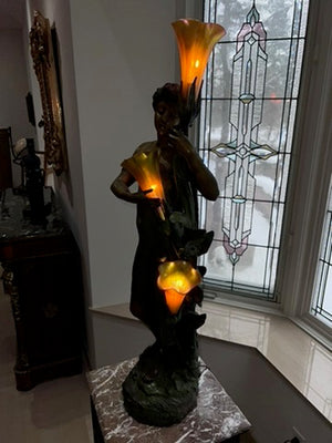 AUGUSTE MOREAU BRONZE ART NOUVEAU LAMP