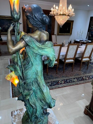 AUGUSTE MOREAU BRONZE ART NOUVEAU LAMP