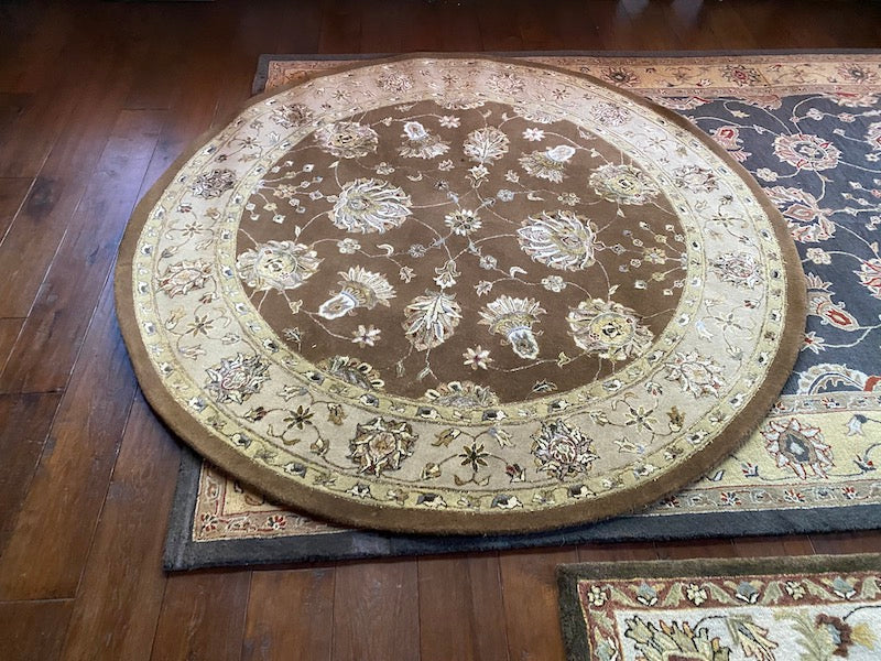 The Imperial Carpet & Home-Round Brown Hand Made Indian Wool/A.Silk Rug- 8ft