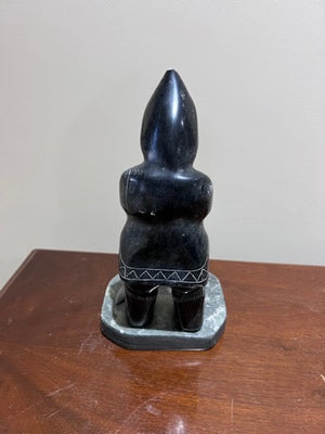 Inuit Soapstone Sculpture/Carving- 'Hunter Ice Fishing'