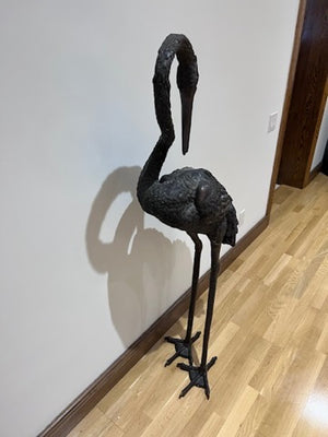 Large Bronze Crane Sculpture
